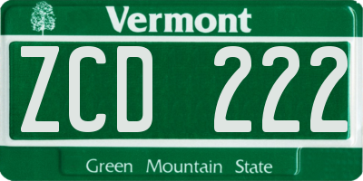 VT license plate ZCD222