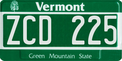 VT license plate ZCD225