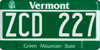VT license plate ZCD227