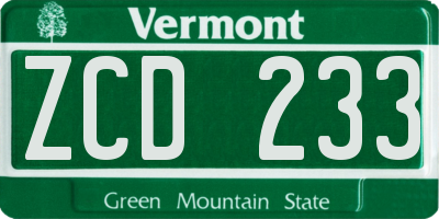 VT license plate ZCD233