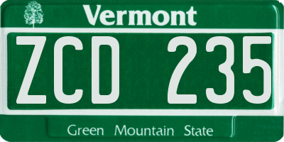 VT license plate ZCD235
