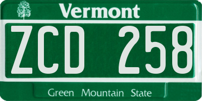 VT license plate ZCD258