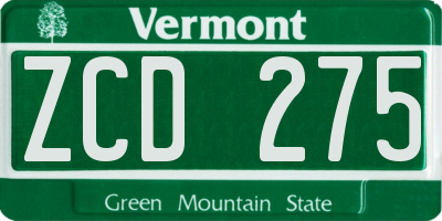 VT license plate ZCD275