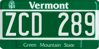 VT license plate ZCD289