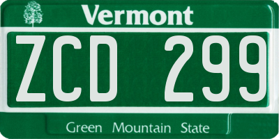 VT license plate ZCD299
