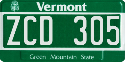 VT license plate ZCD305