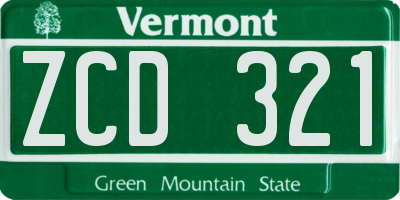 VT license plate ZCD321