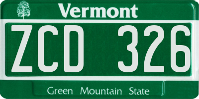VT license plate ZCD326