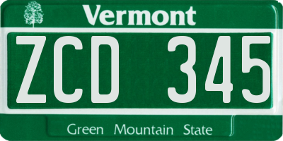 VT license plate ZCD345