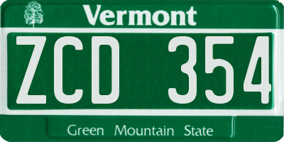 VT license plate ZCD354