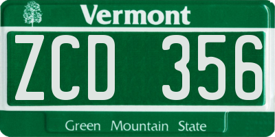 VT license plate ZCD356