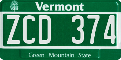 VT license plate ZCD374