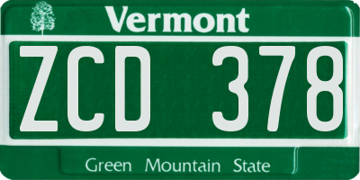 VT license plate ZCD378