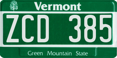 VT license plate ZCD385