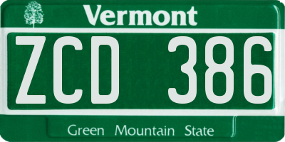 VT license plate ZCD386