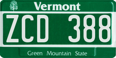 VT license plate ZCD388