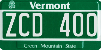VT license plate ZCD400