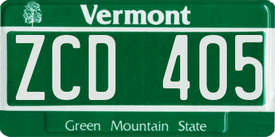 VT license plate ZCD405