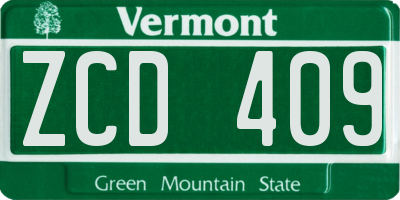 VT license plate ZCD409