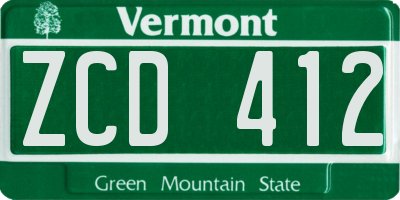 VT license plate ZCD412