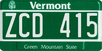 VT license plate ZCD415