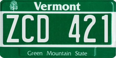 VT license plate ZCD421