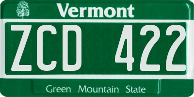 VT license plate ZCD422