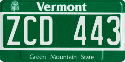 VT license plate ZCD443