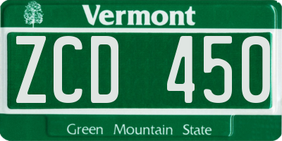 VT license plate ZCD450
