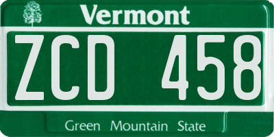 VT license plate ZCD458