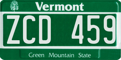 VT license plate ZCD459
