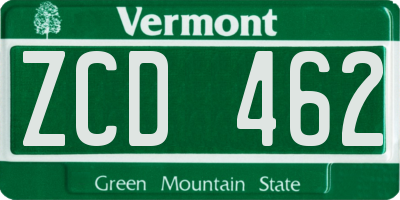 VT license plate ZCD462