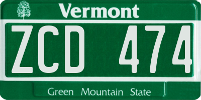 VT license plate ZCD474