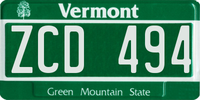 VT license plate ZCD494