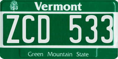 VT license plate ZCD533