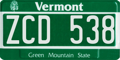 VT license plate ZCD538