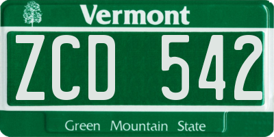 VT license plate ZCD542