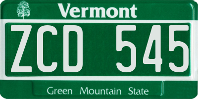 VT license plate ZCD545