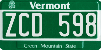 VT license plate ZCD598