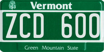 VT license plate ZCD600