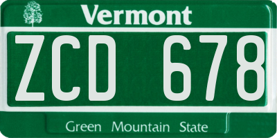 VT license plate ZCD678