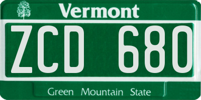 VT license plate ZCD680