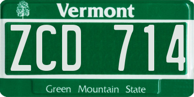 VT license plate ZCD714
