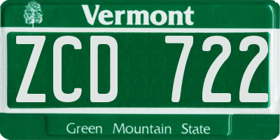 VT license plate ZCD722