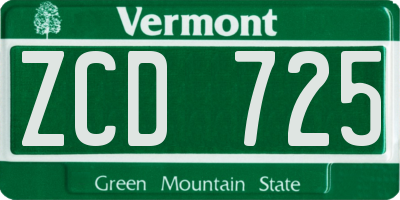 VT license plate ZCD725