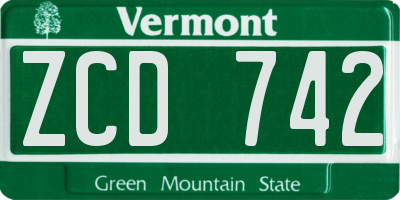 VT license plate ZCD742