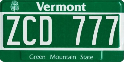 VT license plate ZCD777