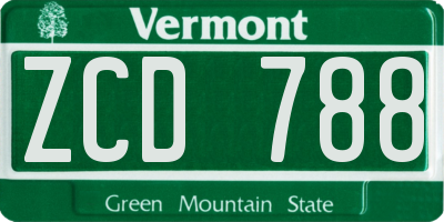 VT license plate ZCD788