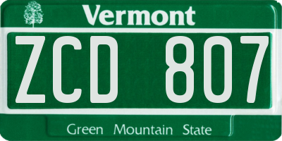VT license plate ZCD807