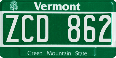 VT license plate ZCD862